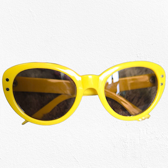 Vintage 1950s Yellow Mod Cat Eye Sunglasses Brown Lens Retro Statement Eyewear main image 7